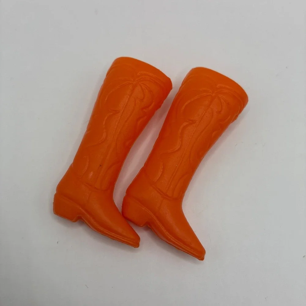 Vintage Barbie Orange Western Cowboy Boots Made in Hong Kong Doll Accessories